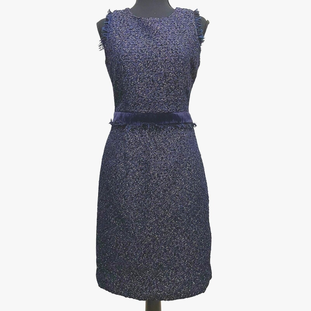 NEW J.Crew Sleeveless Sparkle Tweed Sheath Dress Midnight‎ Navy Cocktail Size 2